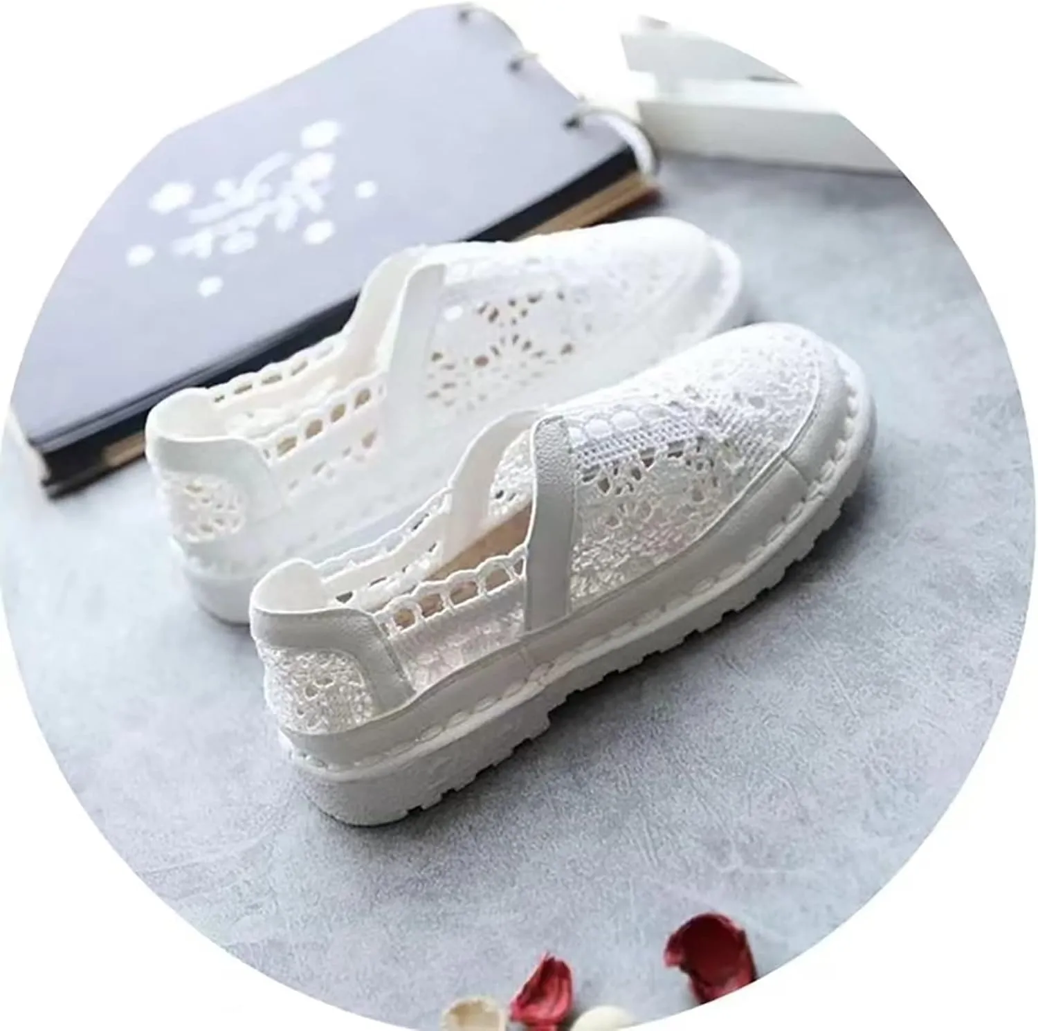 Hbeylia Womens Espadrilles Linen Lace Loafers Fashion Casual Flat Bottom Sneakers for Women Girls Breathable Slip On Low Top Hollow Out Canvas Walking Shoes Loafers