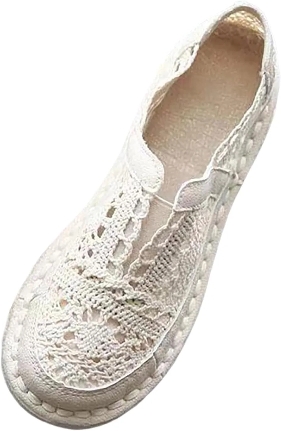 Hbeylia Womens Espadrilles Linen Lace Loafers Fashion Casual Flat Bottom Sneakers for Women Girls Breathable Slip On Low Top Hollow Out Canvas Walking Shoes Loafers