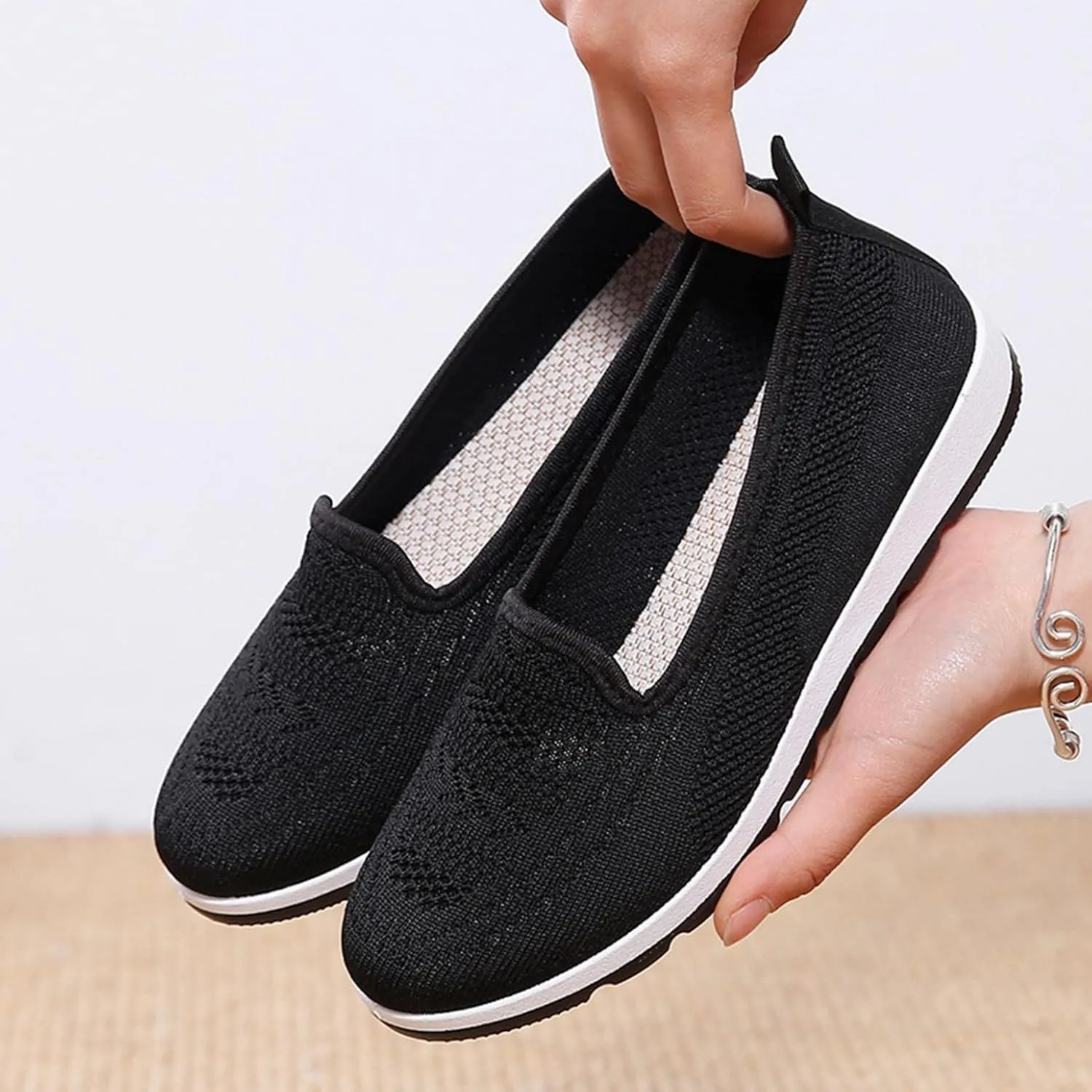 Hbeylia Women's Platform Slip On Loafers Wedge Ballet Flats For Women Ladies Casual Closed Round Toe Comfortable Lightweight Non Slip Canvas Sneakers For Work Nurse Outdoor