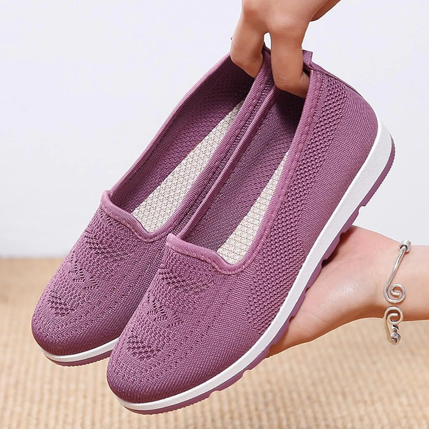 Hbeylia Women's Platform Slip On Loafers Wedge Ballet Flats For Women Ladies Casual Closed Round Toe Comfortable Lightweight Non Slip Canvas Sneakers For Work Nurse Outdoor