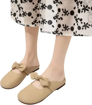 Hbeylia Women's Slip On Mules Loafers Fashion Bowknot Round Head Chunky Low Heels Shoes Comfortable Backless Casual Loafers Breathable Lightweight Non Slip Dress Ballet Flats Walking Shoes
