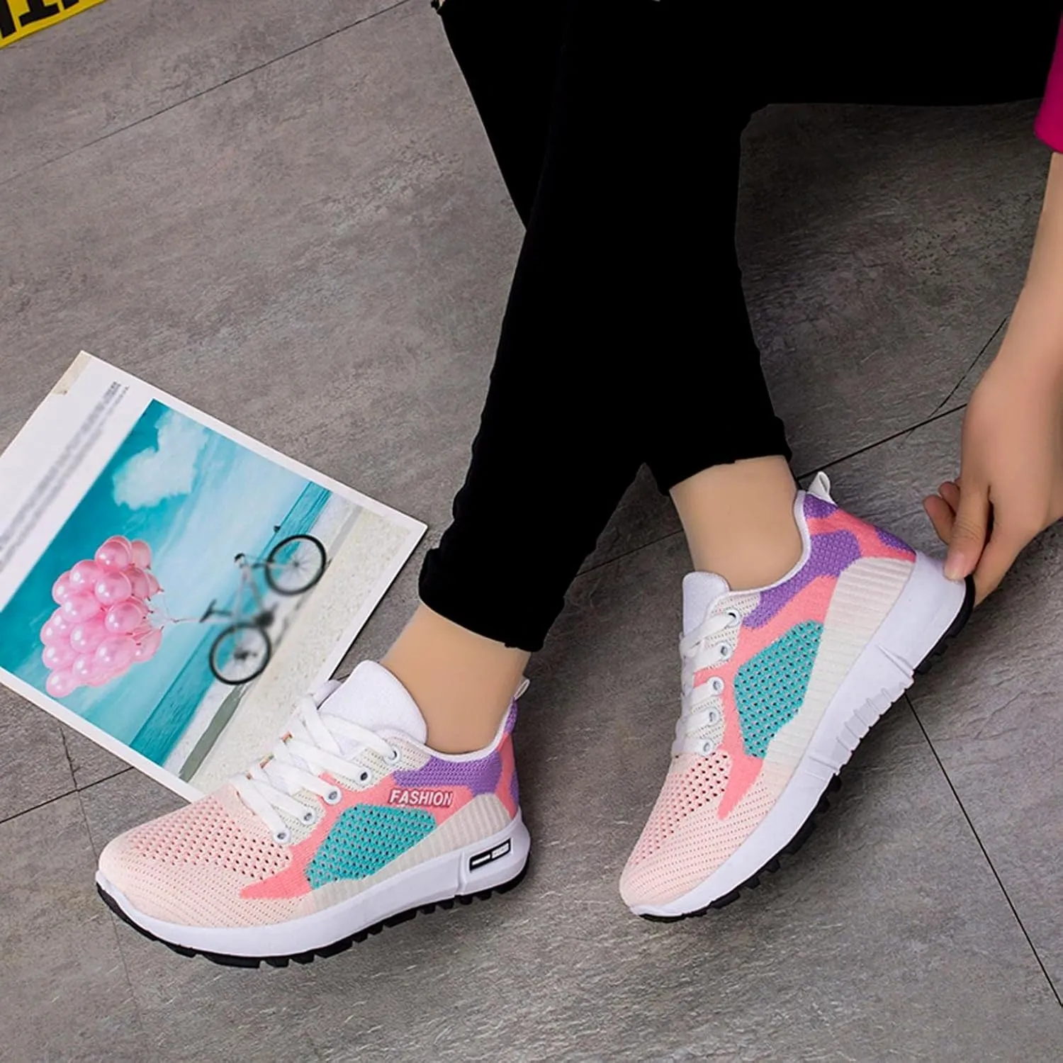 Hbeylia Womens Tie-dye Air Running Shoes Platform Wedge Lightweight Women Lace Up Anti Skid Sneakers Fashion Casual Mesh Air Cushion Walking Tennis Athletic Shoes for Women Girls
