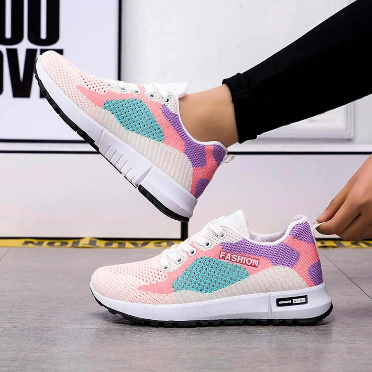 Hbeylia Womens Tie-dye Air Running Shoes Platform Wedge Lightweight Women Lace Up Anti Skid Sneakers Fashion Casual Mesh Air Cushion Walking Tennis Athletic Shoes for Women Girls