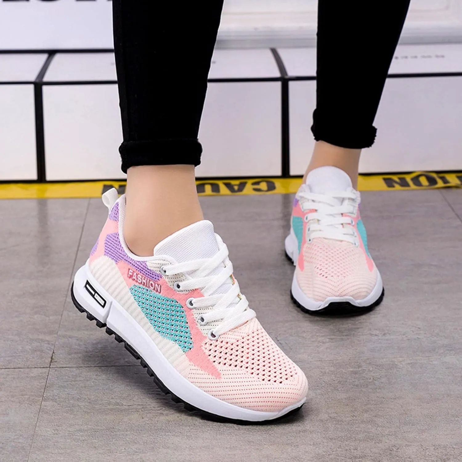 Hbeylia Womens Tie-dye Air Running Shoes Platform Wedge Lightweight Women Lace Up Anti Skid Sneakers Fashion Casual Mesh Air Cushion Walking Tennis Athletic Shoes for Women Girls