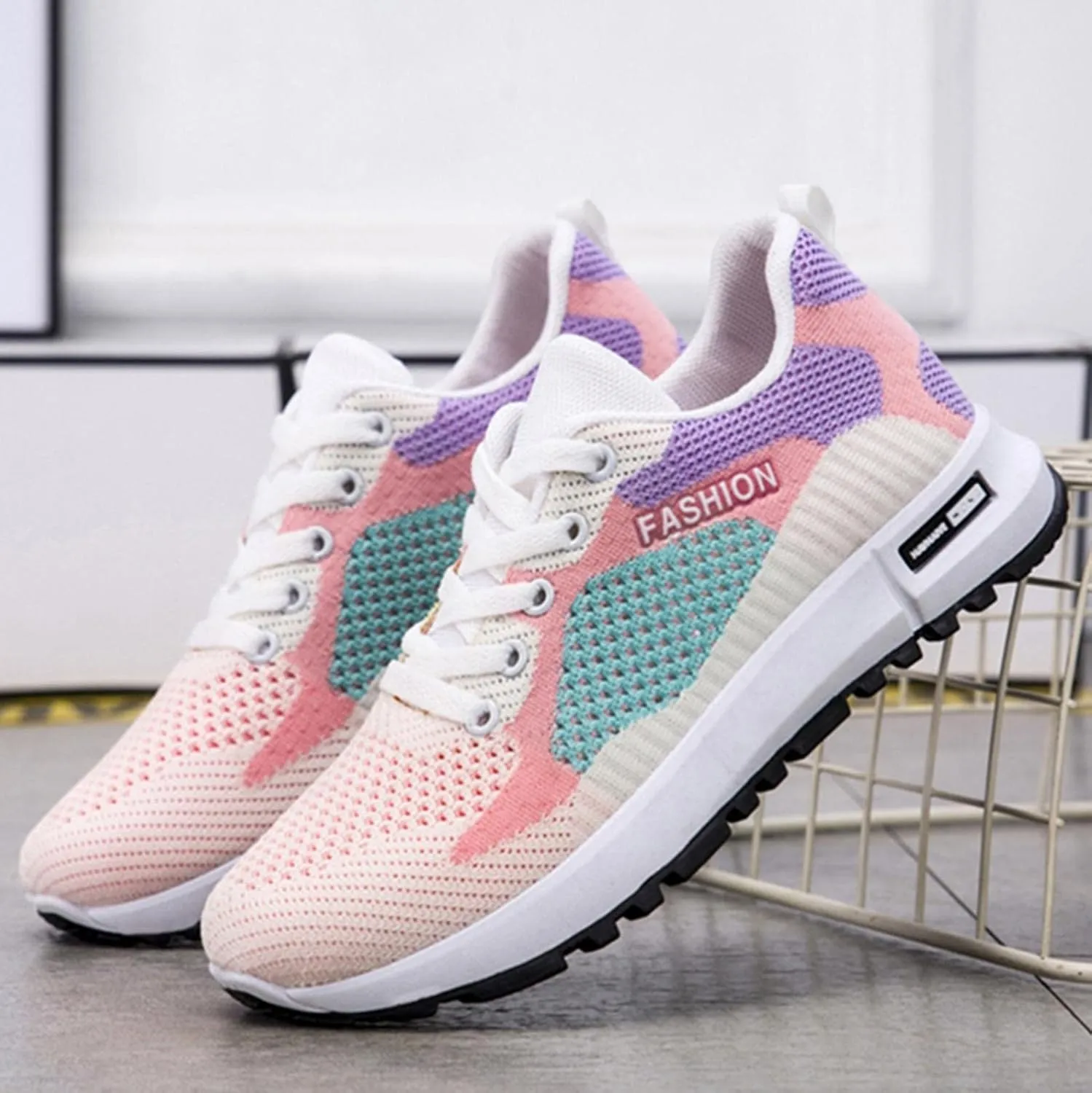 Hbeylia Womens Tie-dye Air Running Shoes Platform Wedge Lightweight Women Lace Up Anti Skid Sneakers Fashion Casual Mesh Air Cushion Walking Tennis Athletic Shoes for Women Girls