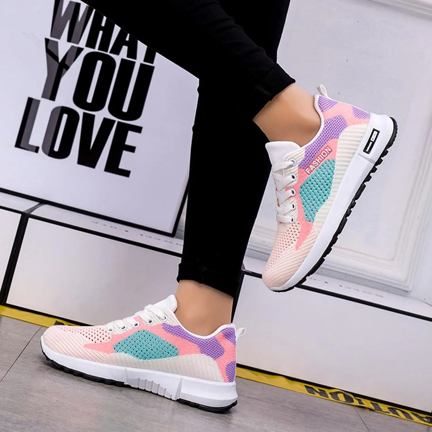 Hbeylia Womens Tie-dye Air Running Shoes Platform Wedge Lightweight Women Lace Up Anti Skid Sneakers Fashion Casual Mesh Air Cushion Walking Tennis Athletic Shoes for Women Girls