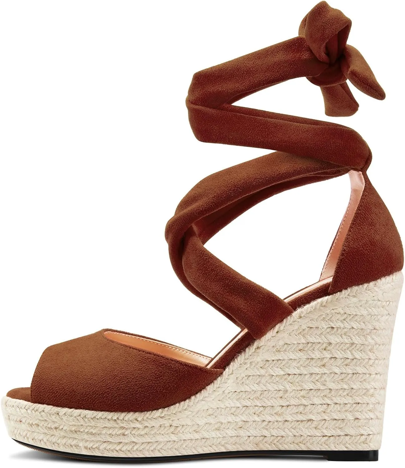 HDEUOLM Womens High Wedge Platform Heel Peep Open Toe Sandals Lace-up Prom Cute 3.9 Inches Heels