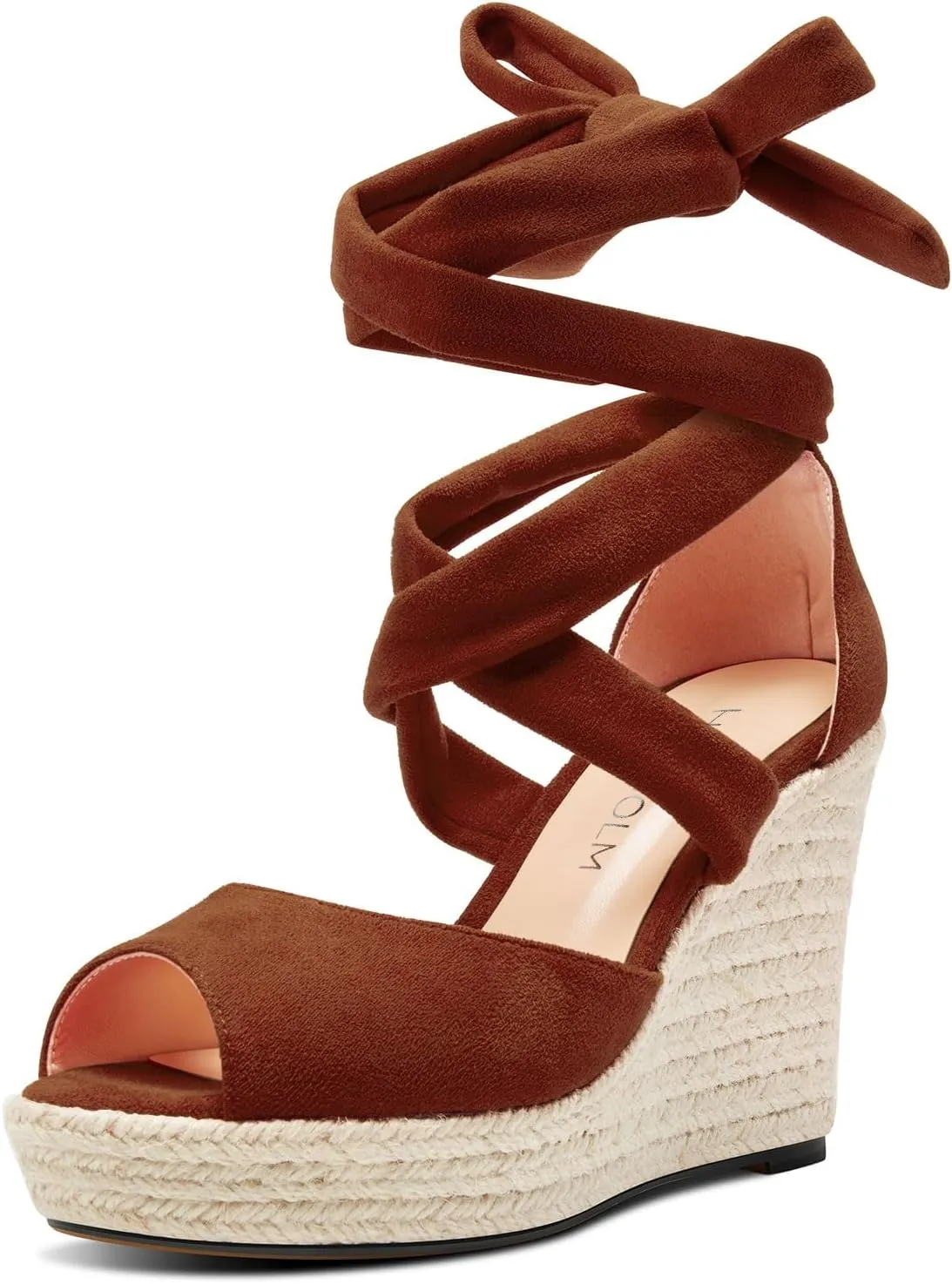 HDEUOLM Womens High Wedge Platform Heel Peep Open Toe Sandals Lace-up Prom Cute 3.9 Inches Heels