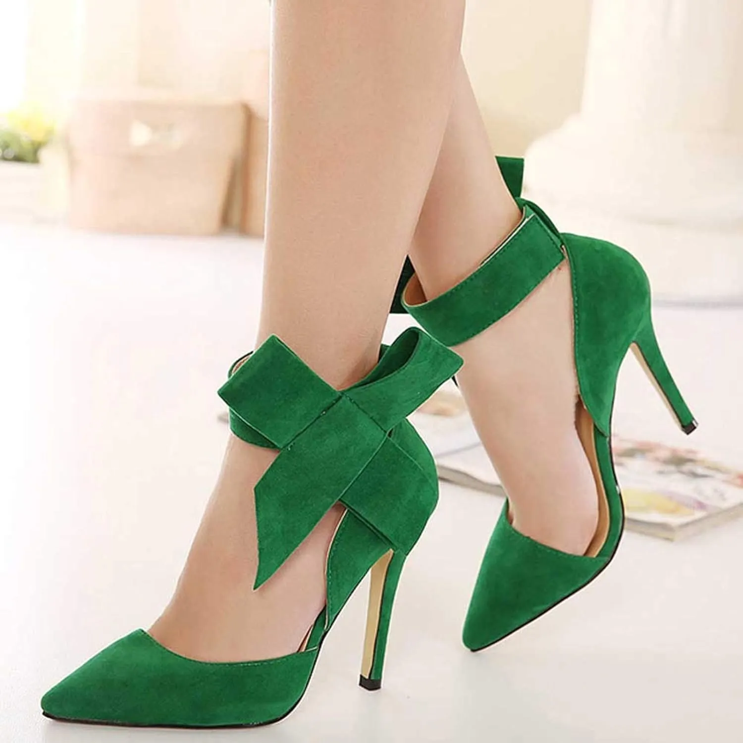 Heels Fashion Pointed Big Temperament Summer Bow Color Solid High Ladies Women's sandals Woman Summer Sandals