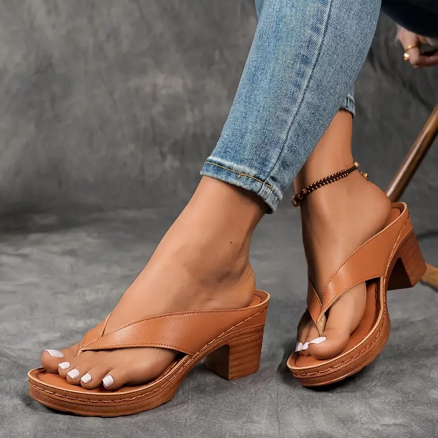 Heels for Women Flip Flops Block Low Heel Thong Sandals Summer Dressy Orthopedic Sandal Arch Support Slip On 2025 Comfortable Slip-On Open Toe Heeled Bridal Party Wedding Shoes Casual Wedge Mules