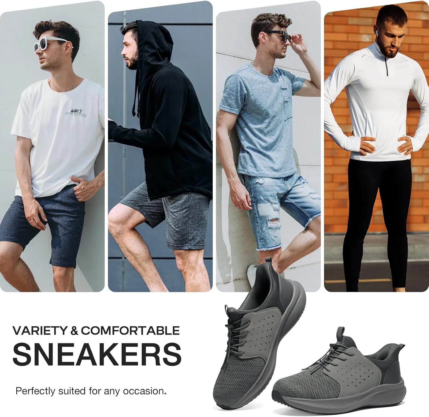 HEEZ Mens Slip On Fashion Sneakers Walking Shoes for Men Comfortable Breathable Casual Running Shoes