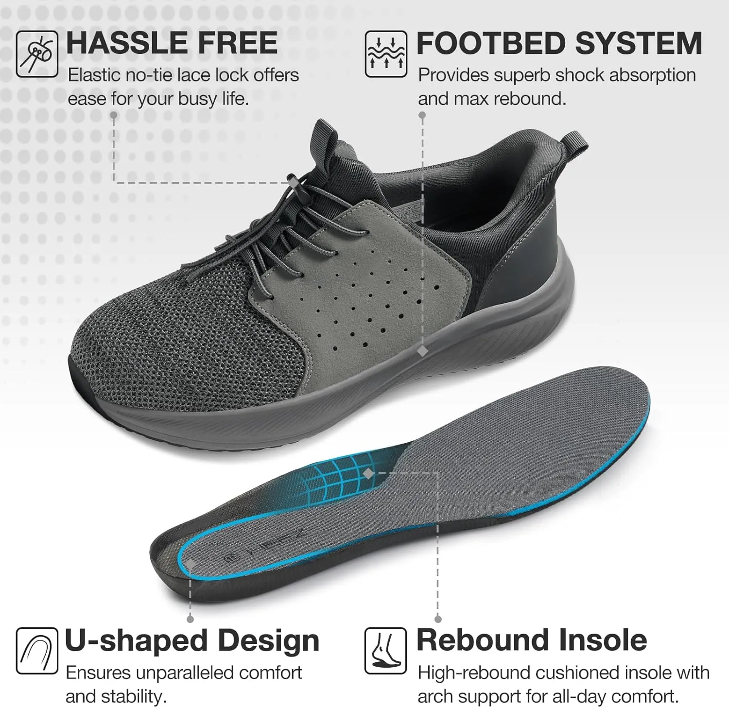 HEEZ Mens Slip On Fashion Sneakers Walking Shoes for Men Comfortable Breathable Casual Running Shoes