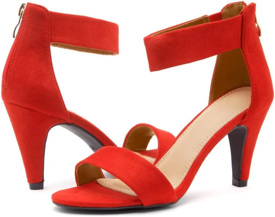 Herstyle RROSE Women's Chunky Low Heels Open Toe Ankle Strap Heeled Sandals with Back Zipper Dressy Pumps Shoes for Wedding Prom Party Office