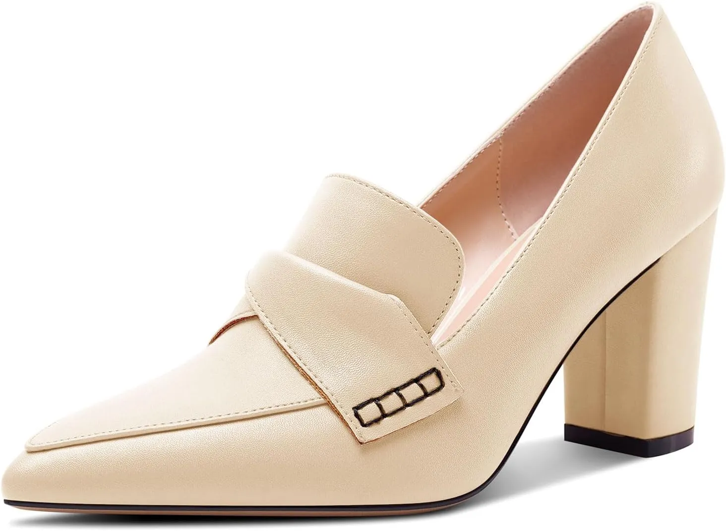 HEUIVZAR Womens Chunky Block Mid Heel Pumps Pointed Toe Slip-on Loafers Shoes Dress Office Casual 3.2 Inches Heels
