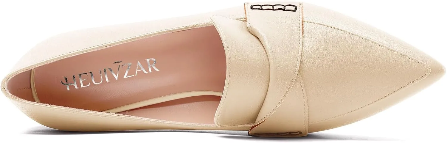 HEUIVZAR Womens Chunky Block Mid Heel Pumps Pointed Toe Slip-on Loafers Shoes Dress Office Casual 3.2 Inches Heels