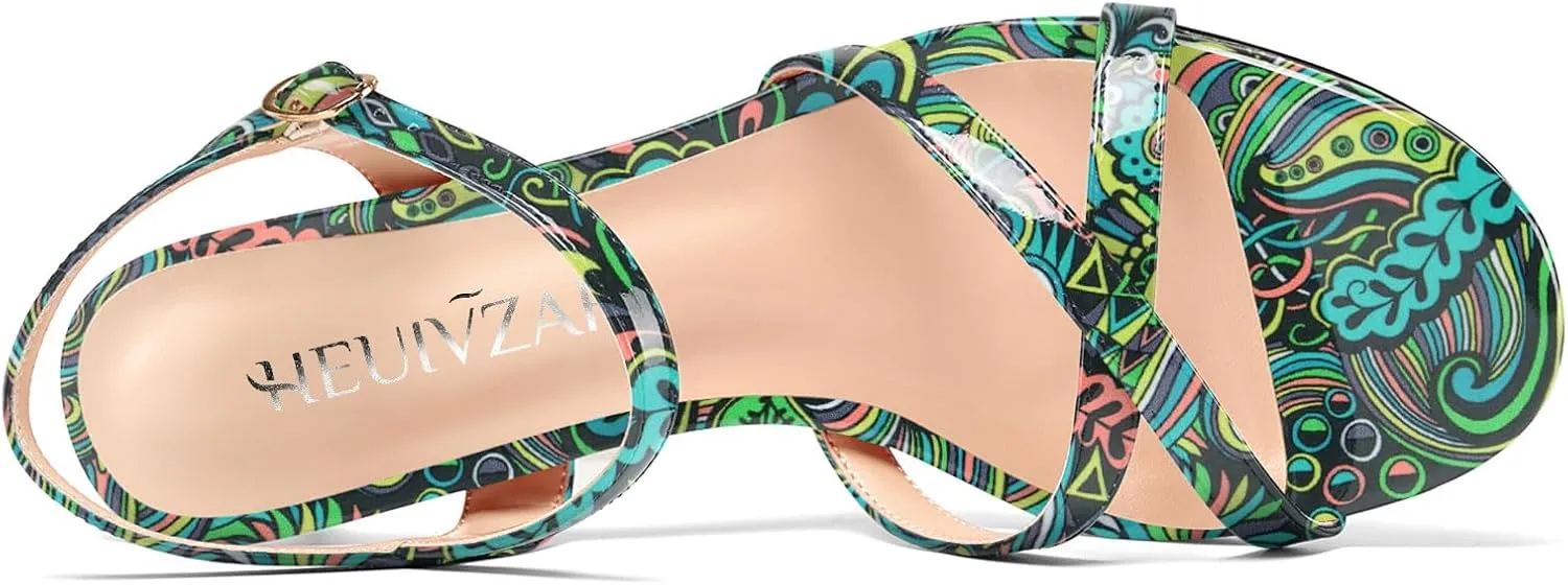 HEUIVZAR Womens Kitten Low Heel Open Toe Dress Ankle Cross-Strap Sandals Slingback Buckle Prom Casual Patent Leather Shoes 1.2 Inches Heels