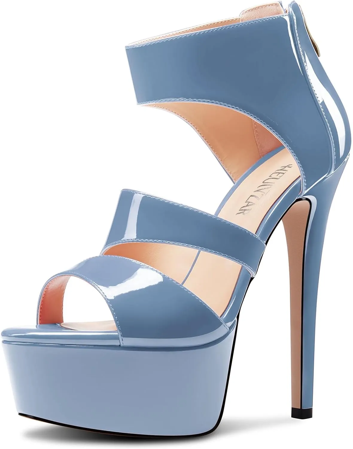 HEUIVZAR Womens Stiletto High Platform Heel Open Toe Ankle Strap Zipper Sandals Prom Party Dress Gladiator Shoes 5.9 Inches Heels