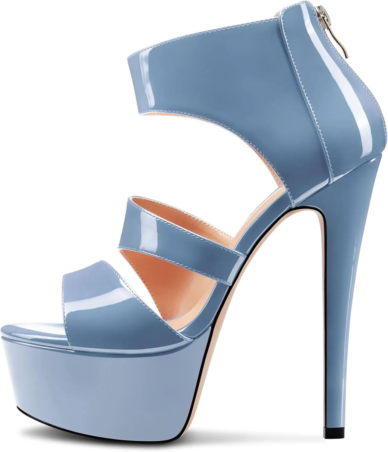 HEUIVZAR Womens Stiletto High Platform Heel Open Toe Ankle Strap Zipper Sandals Prom Party Dress Gladiator Shoes 5.9 Inches Heels