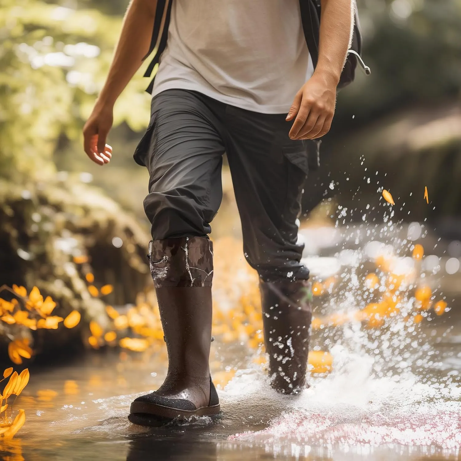 HISEA Classic Men’s Rainboot Neoprene Rubber Rain Boots for Men Waterproof with Adjustable Closure