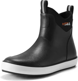 HISEA Men's Deck Boots Waterproof Fishing Rain Boots, Anti-Slip Neoprene Rubber Boots Saltwater Ankle Booties With High Traction for Outdoor Fishing Boating Sailing