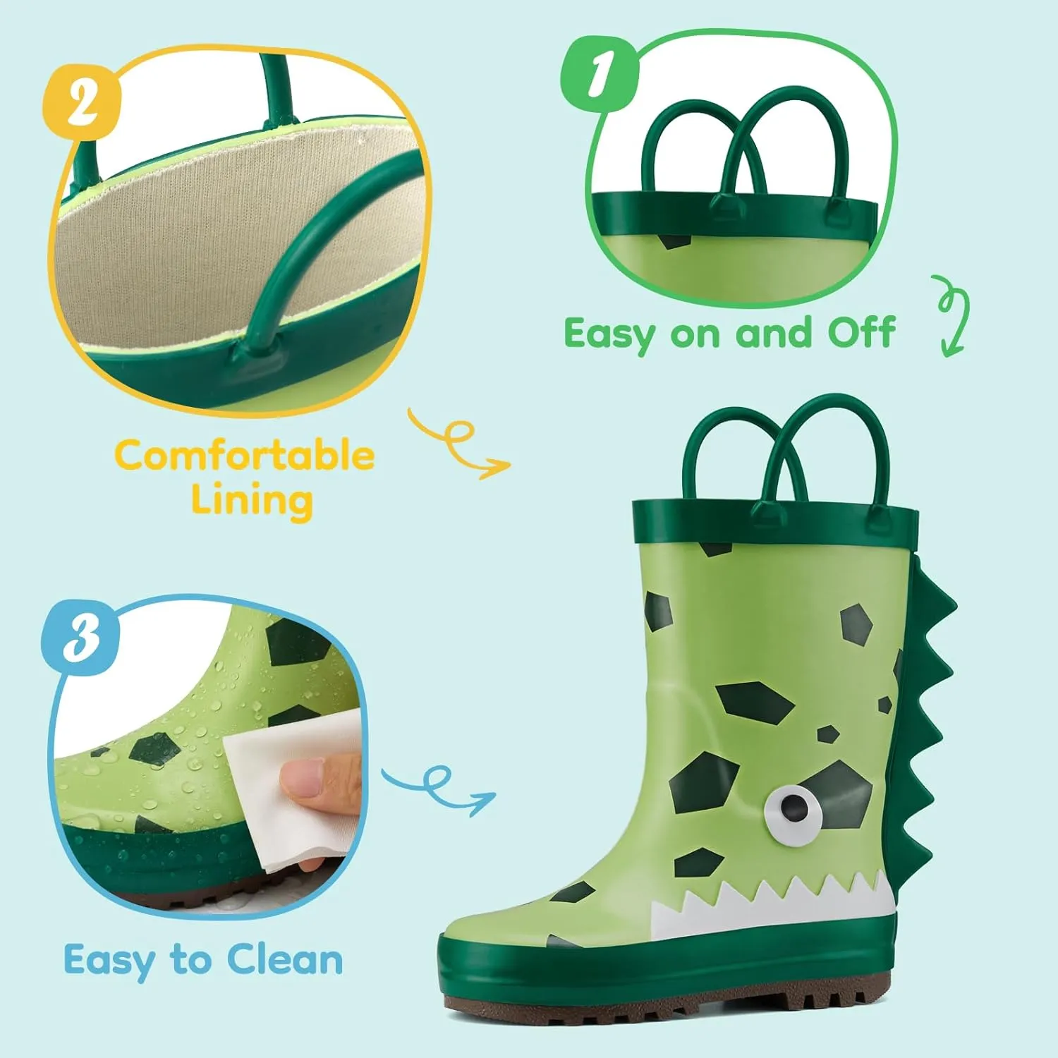 HISEA Rubber Rain Boots for Toddlers and Kids Boys Girls Lightwight Waterproof with Easy-on Handle