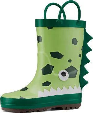 HISEA Rubber Rain Boots for Toddlers and Kids Boys Girls Lightwight Waterproof with Easy-on Handle