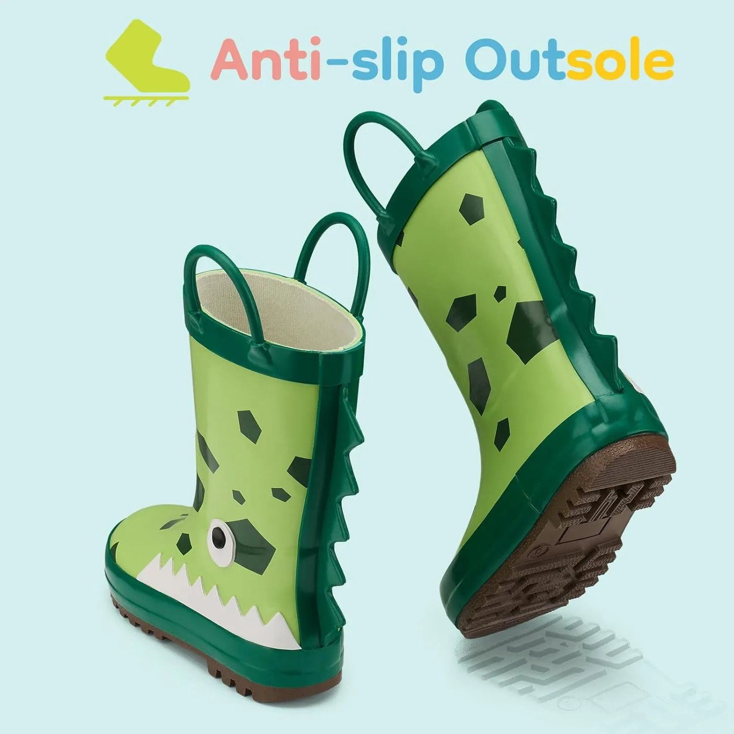 HISEA Rubber Rain Boots for Toddlers and Kids Boys Girls Lightwight Waterproof with Easy-on Handle