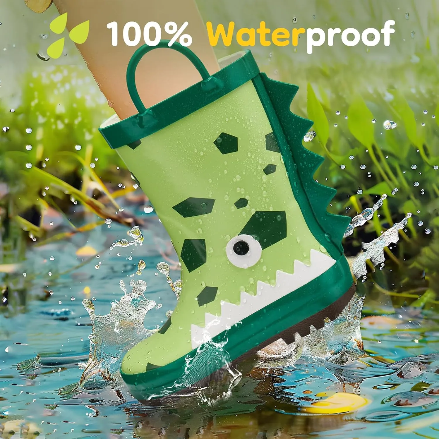 HISEA Rubber Rain Boots for Toddlers and Kids Boys Girls Lightwight Waterproof with Easy-on Handle