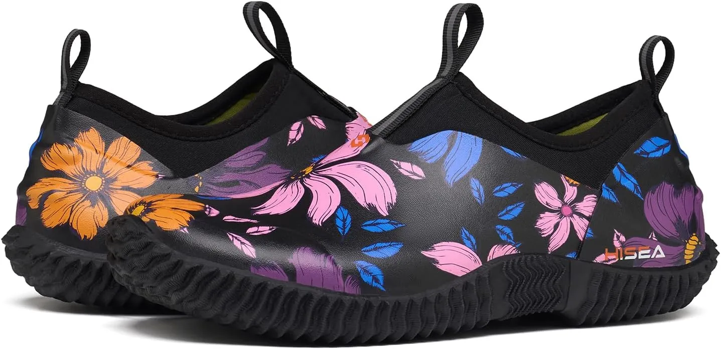 HISEA Waterproof Garden Shoes for Women Neoprene Slip-On Rubber Rain Footwear Short Ankle Booties