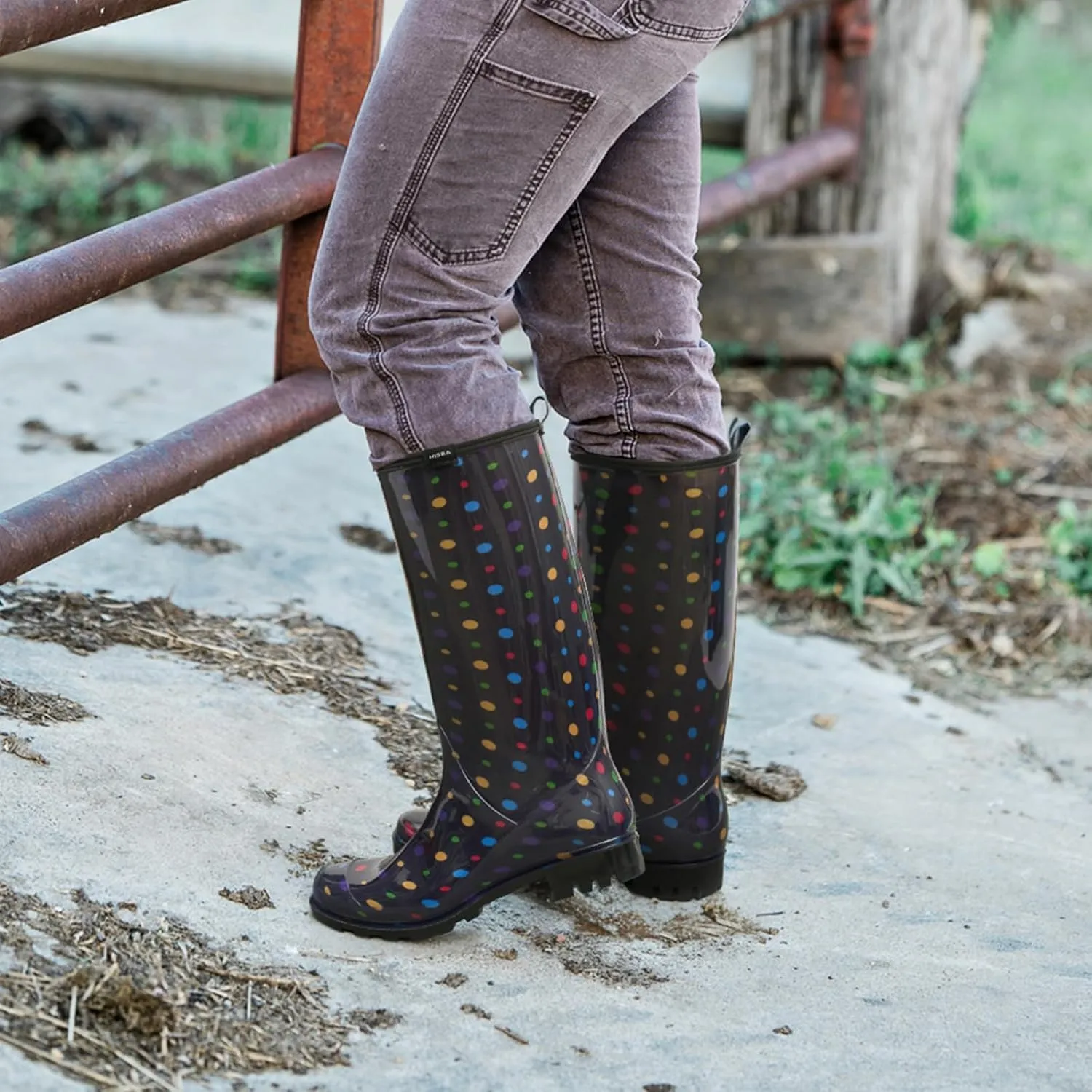 HISEA Women's Rain Boots Fashion Waterproof Garden Shoes Colorful Printed Rubber Boots Anti-Slipping Rainboots for Ladies with Comfort Insole Tall Knee High Outdoor Rain Shoes