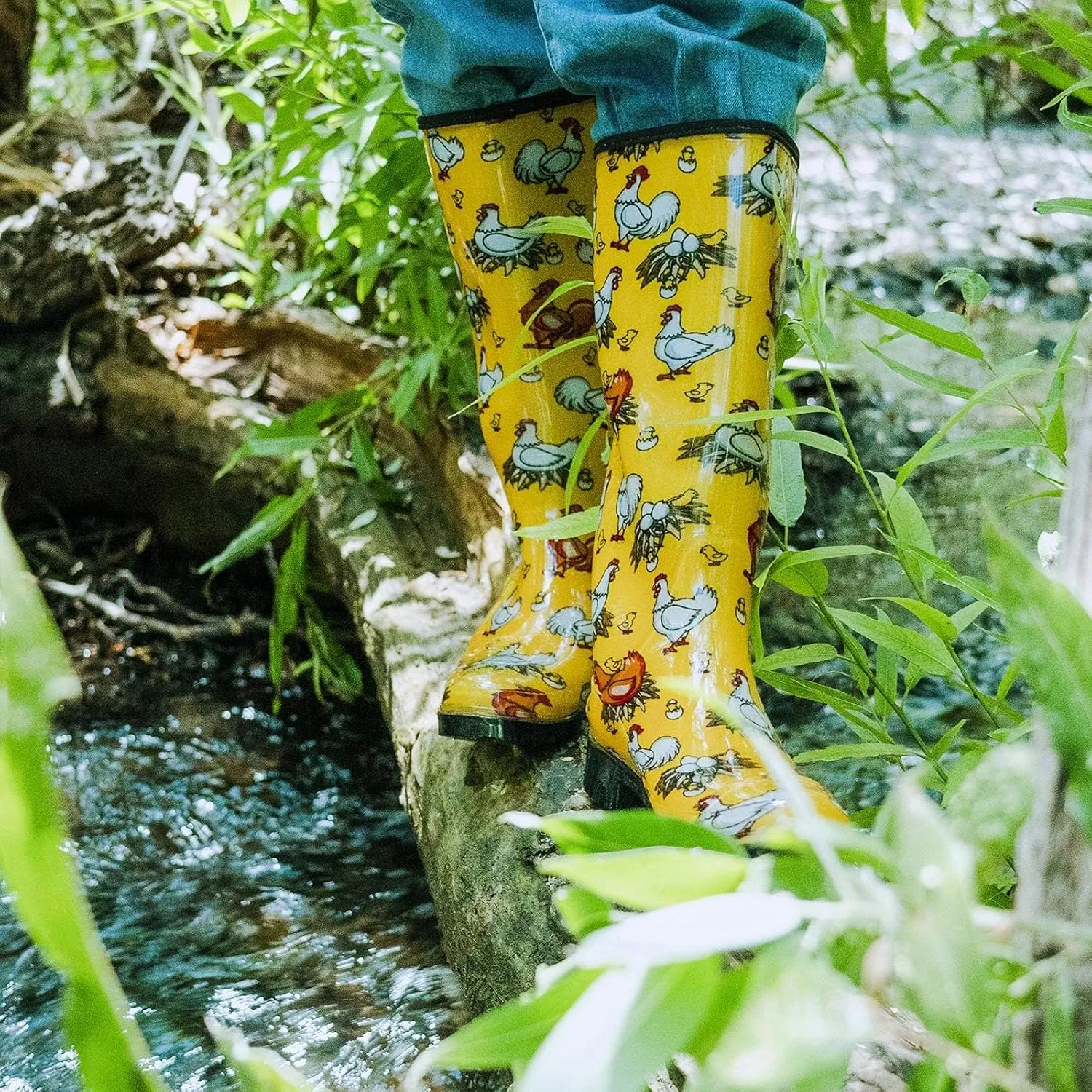 HISEA Women's Rain Boots Fashion Waterproof Garden Shoes Colorful Printed Rubber Boots Anti-Slipping Rainboots for Ladies with Comfort Insole Tall Knee High Outdoor Rain Shoes