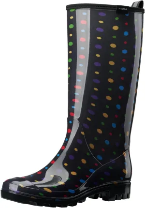 HISEA Women's Rain Boots Fashion Waterproof Garden Shoes Colorful Printed Rubber Boots Anti-Slipping Rainboots for Ladies with Comfort Insole Tall Knee High Outdoor Rain Shoes