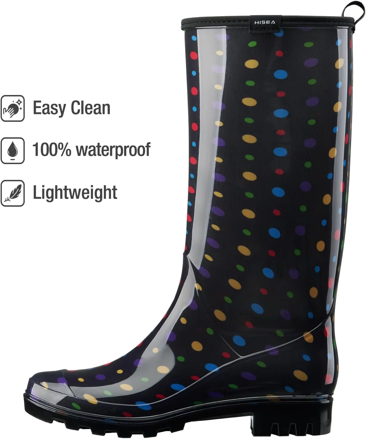 HISEA Women's Rain Boots Fashion Waterproof Garden Shoes Colorful Printed Rubber Boots Anti-Slipping Rainboots for Ladies with Comfort Insole Tall Knee High Outdoor Rain Shoes