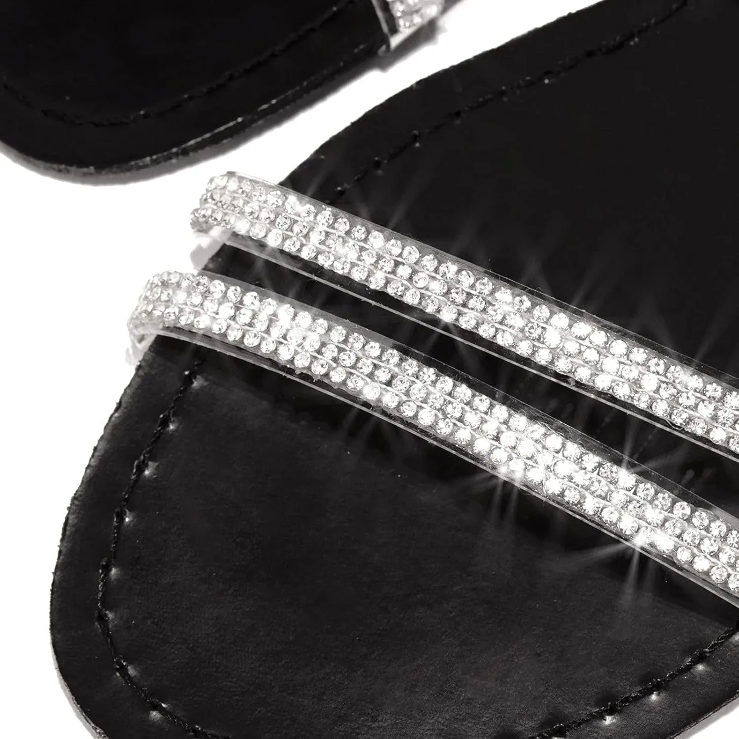 Hot New Womens Rhinestones Strappy Roman Sandals Trendy Glitter Crystal Flats Beach Footwear for Summer Evenings