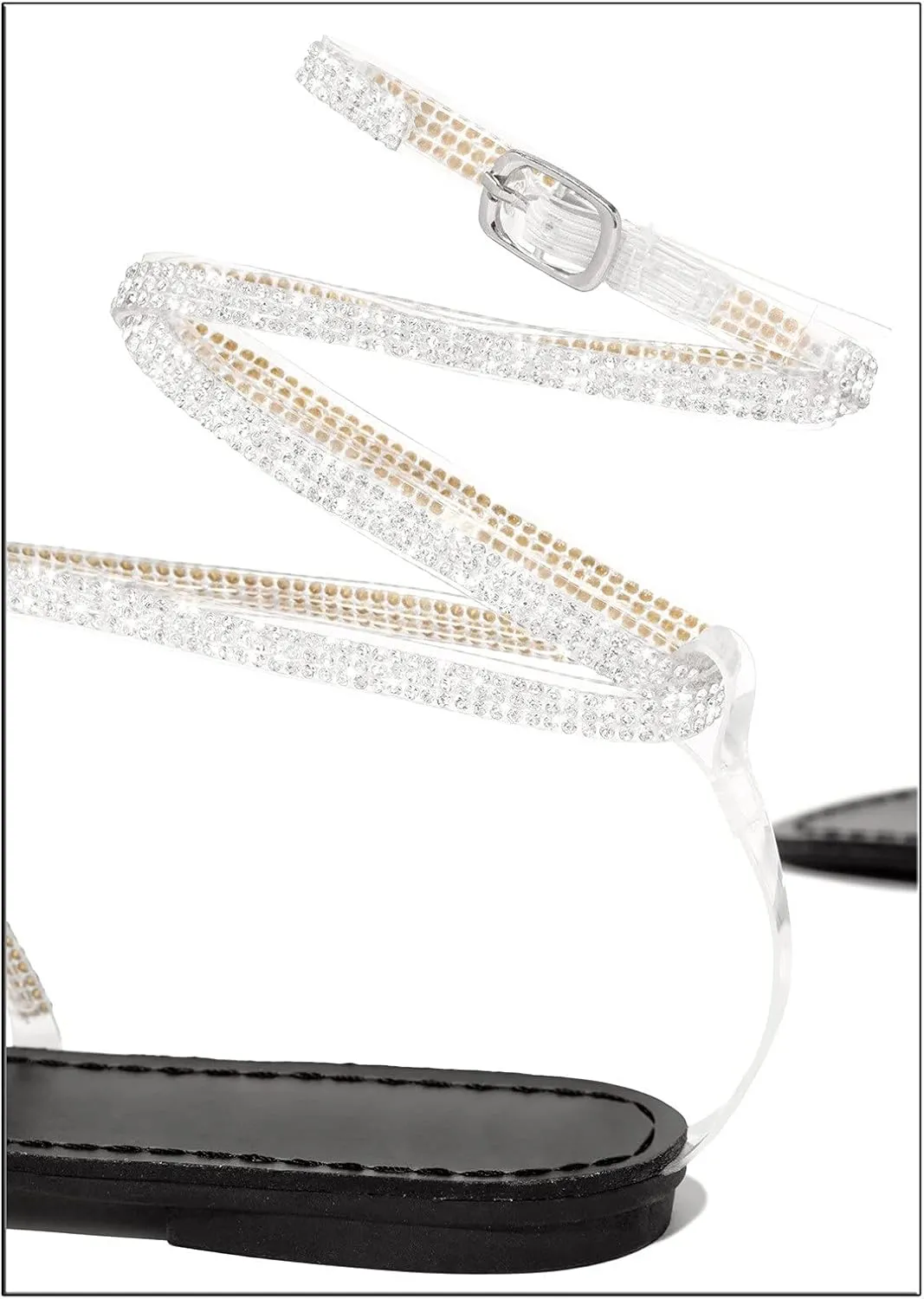 Hot New Womens Rhinestones Strappy Roman Sandals Trendy Glitter Crystal Flats Beach Footwear for Summer Evenings