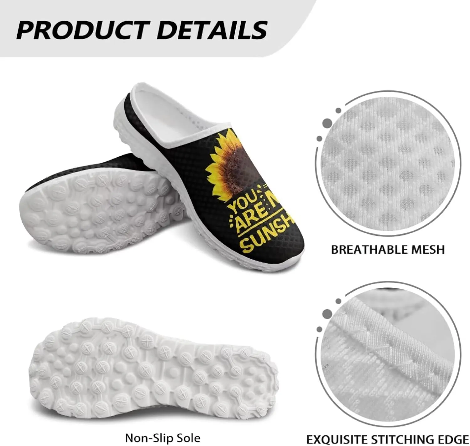 Howilath Flower Print Women's Mule Shoes Casual Garden Clogs Lightweight Slip on Sneakers Mules Sneakers with EVA Sole