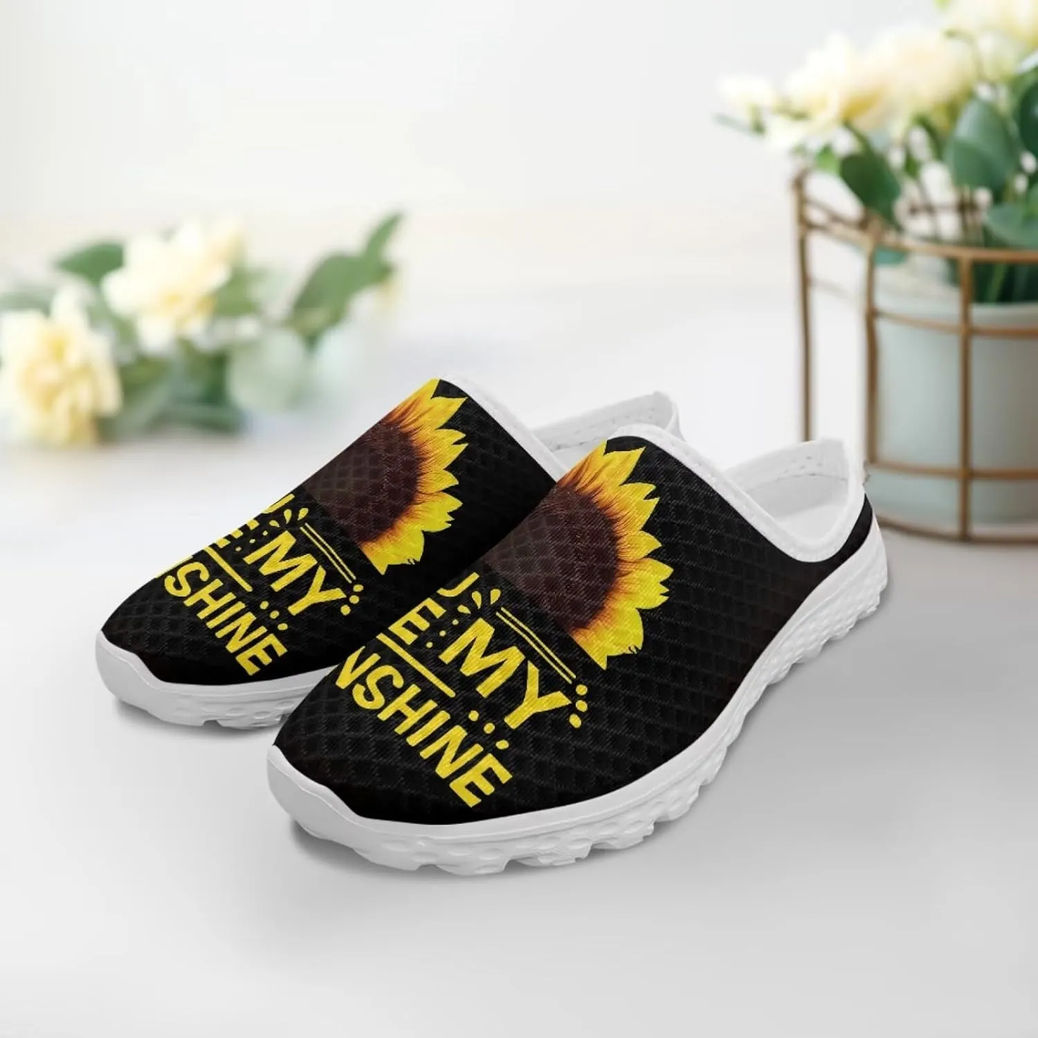 Howilath Flower Print Women's Mule Shoes Casual Garden Clogs Lightweight Slip on Sneakers Mules Sneakers with EVA Sole