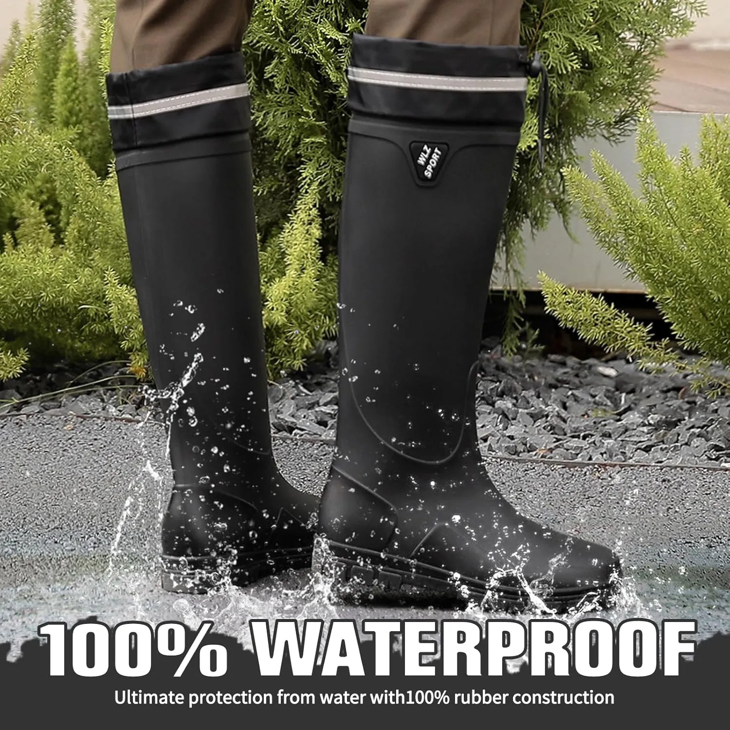 HSBDNZQ Rain Boots for Men Waterproof Mens Knee High Rubber Boots with PVC, Comfort Lightweight Work Mud Boots, Durable Slip Garden Boots for Gardening Fishing