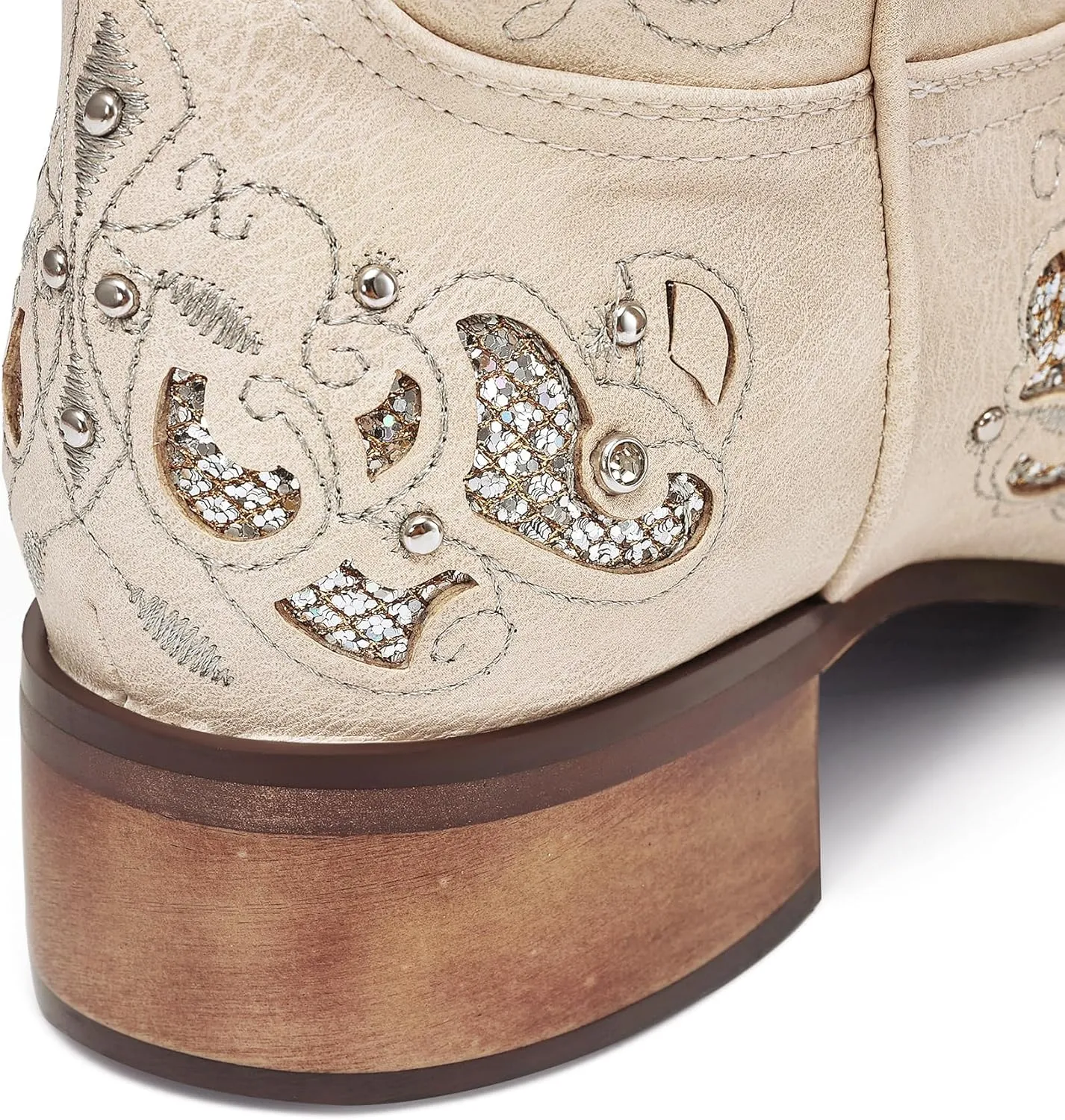 Huntarry Glitter Rhinestone Cowboy Boots For Women Sparkle Mid Calf Wedding Boots For Bride Square Toe Chunky Block Heel Western Cowgirl Boot