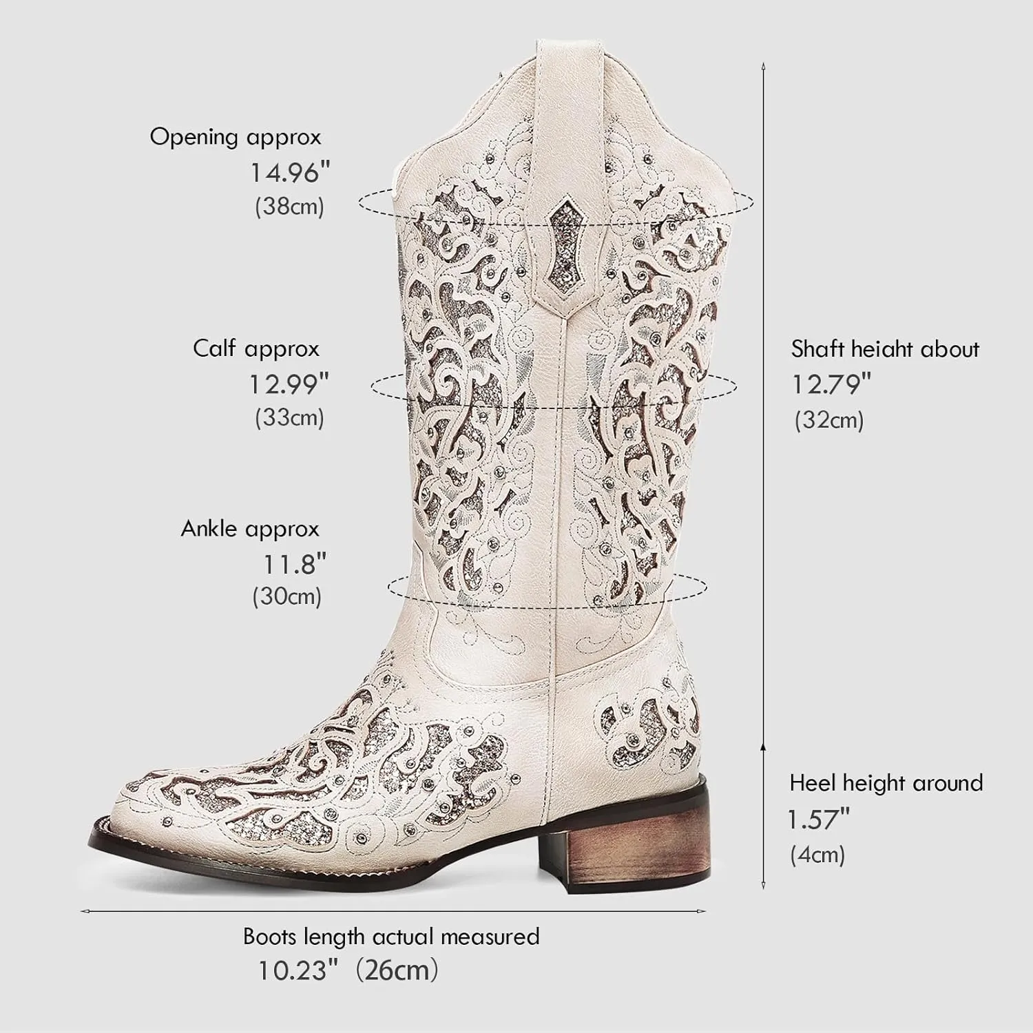 Huntarry Glitter Rhinestone Cowboy Boots For Women Sparkle Mid Calf Wedding Boots For Bride Square Toe Chunky Block Heel Western Cowgirl Boot