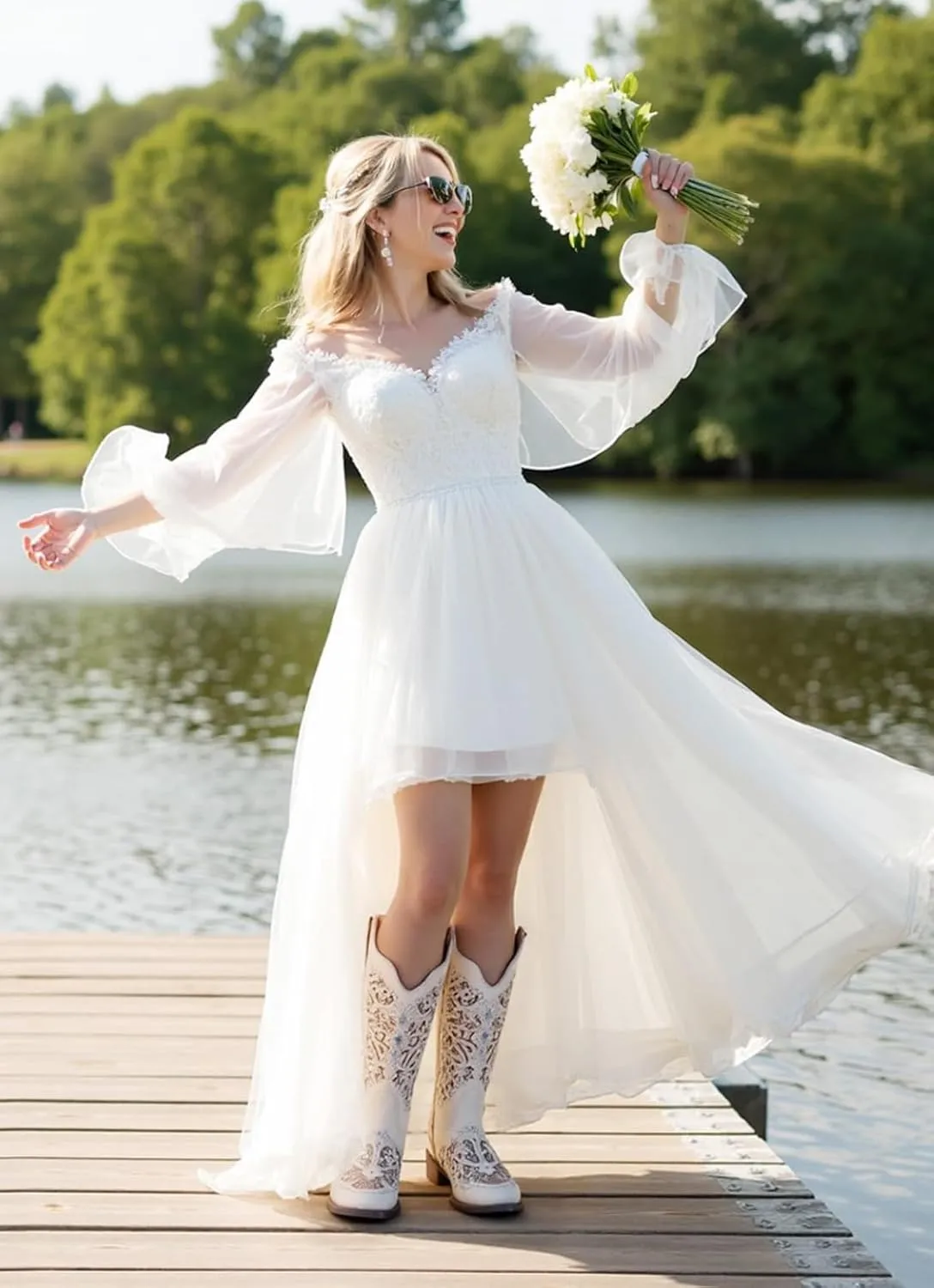 Huntarry Glitter Rhinestone Cowboy Boots For Women Sparkle Mid Calf Wedding Boots For Bride Square Toe Chunky Block Heel Western Cowgirl Boot