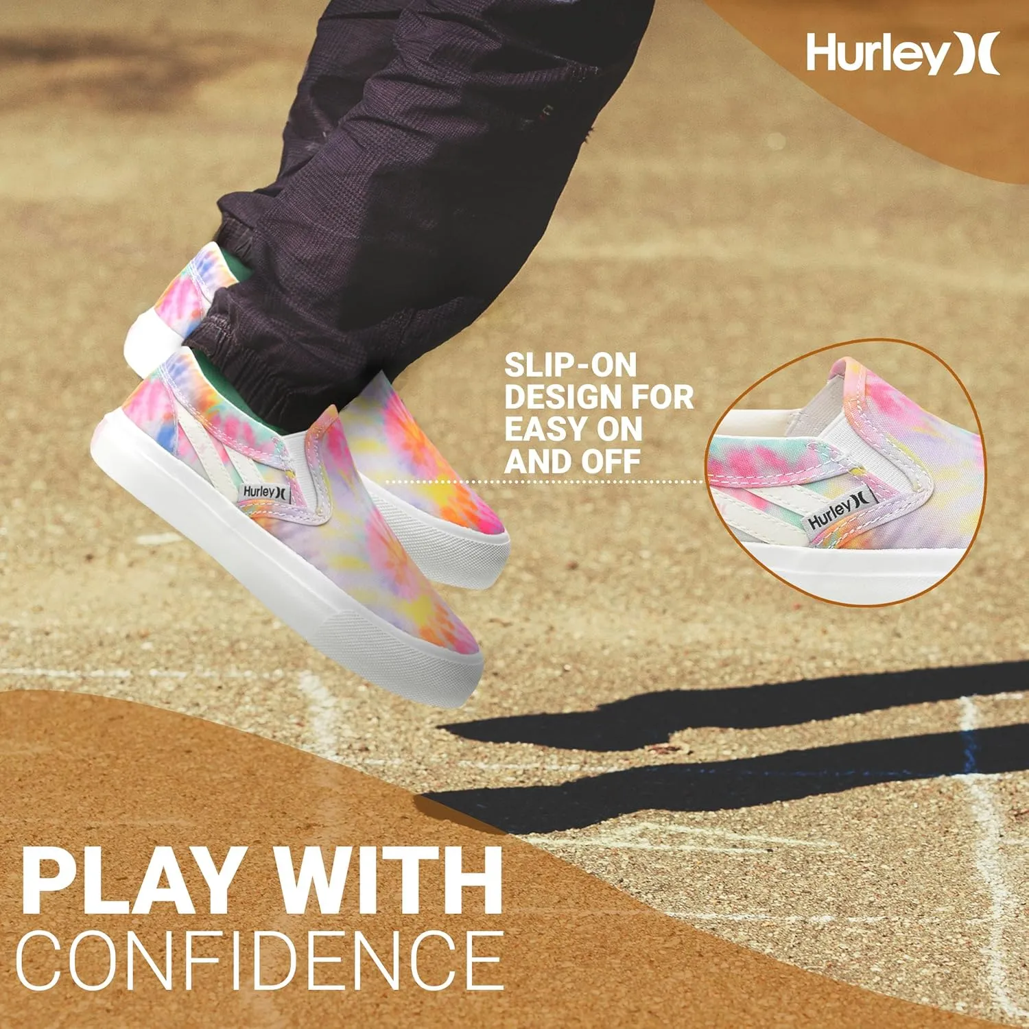 Hurley Kids Canvas Slip On Sneakers – Low Cut Skateboarding Shoes for Kids, Sports Shoes for Boys and Girls, Casual Sneakers