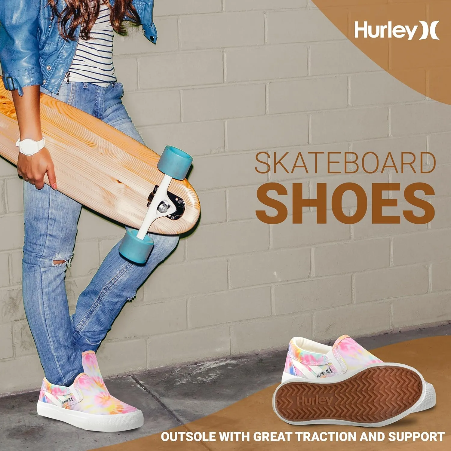 Hurley Kids Canvas Slip On Sneakers – Low Cut Skateboarding Shoes for Kids, Sports Shoes for Boys and Girls, Casual Sneakers