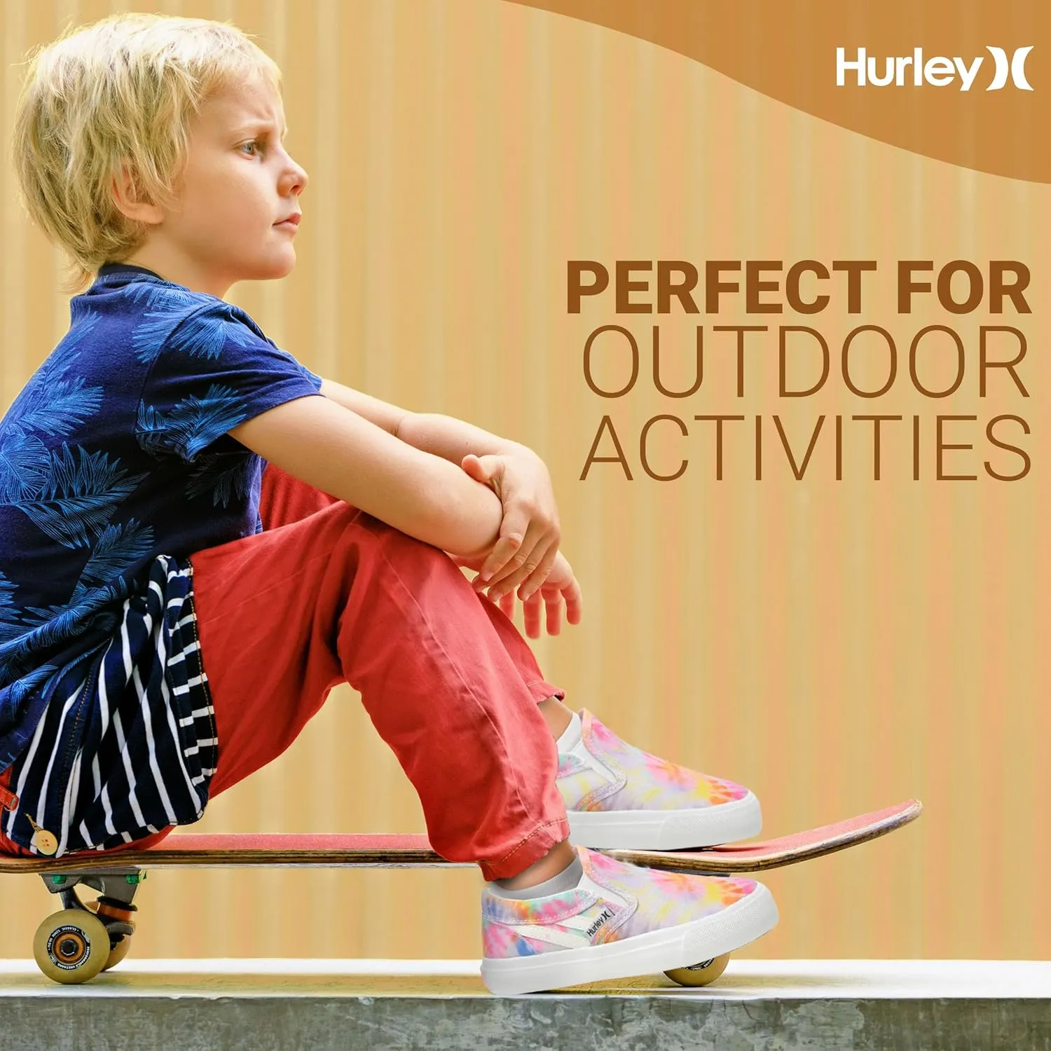 Hurley Kids Canvas Slip On Sneakers – Low Cut Skateboarding Shoes for Kids, Sports Shoes for Boys and Girls, Casual Sneakers