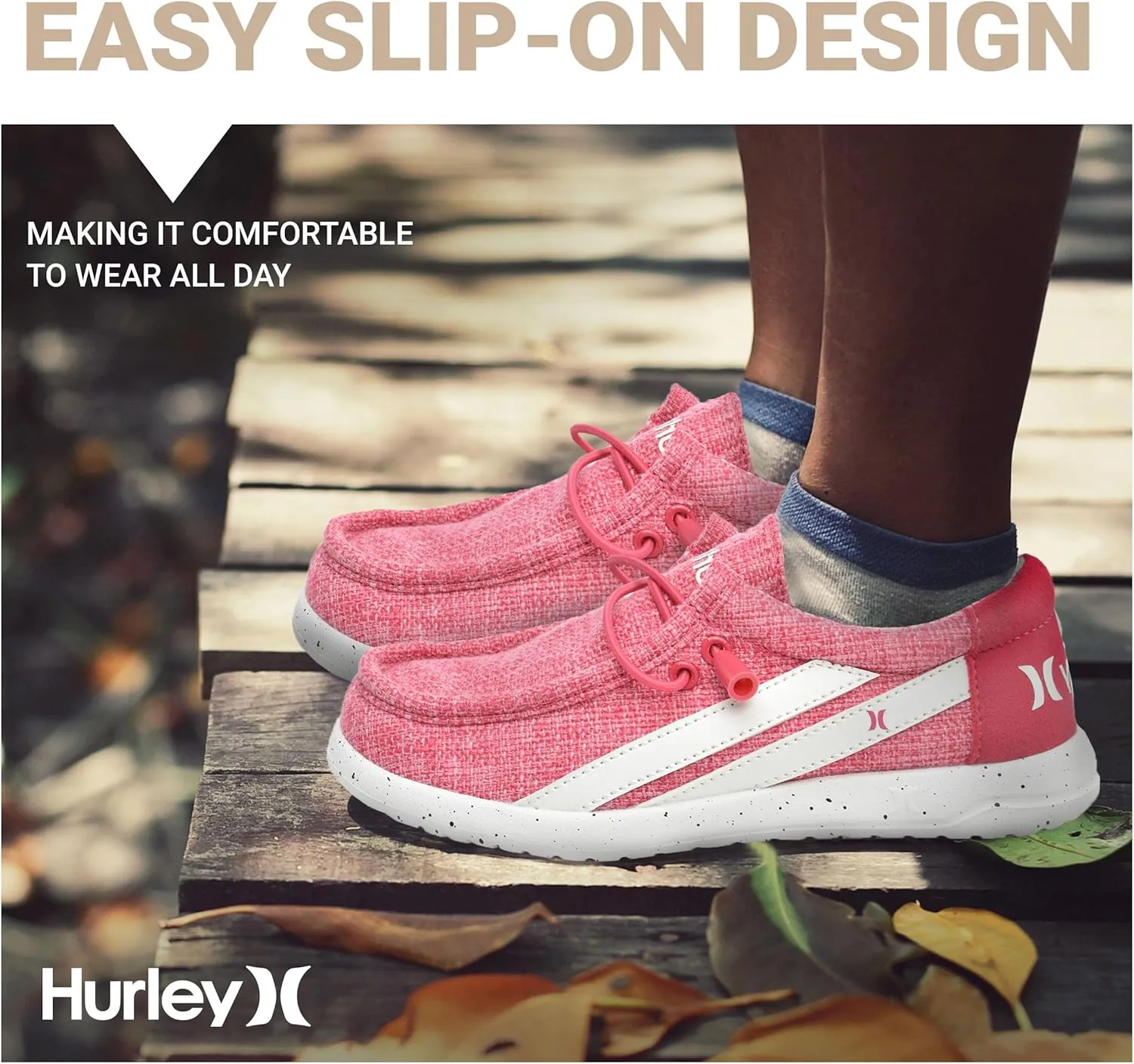 Hurley Kids Elastic Lace Loafers, Canvas Shoes for Boys & Girls - Comfortable, Durable, Stylish - Kid's Fashion Sneakers, Wide Toe Shoes for Everyday Wear