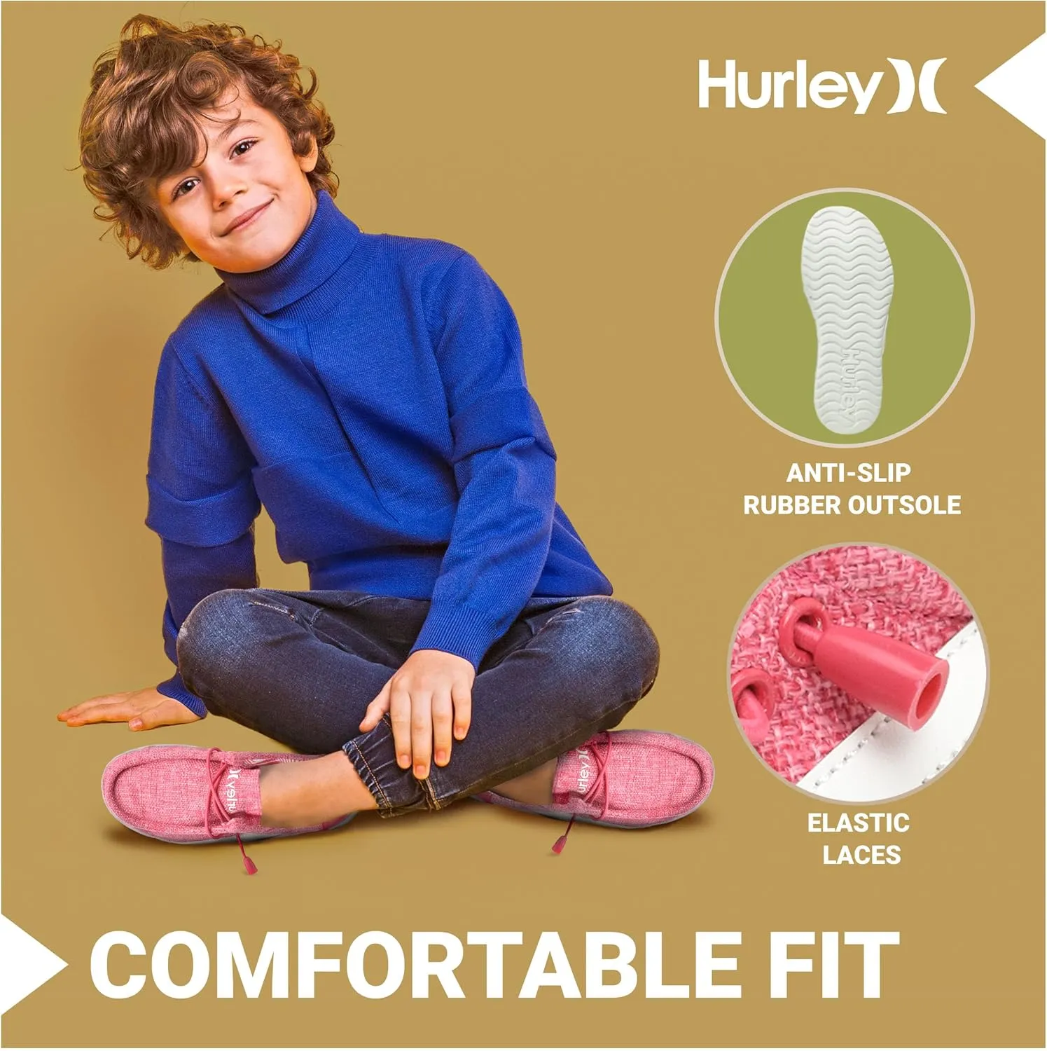 Hurley Kids Elastic Lace Loafers, Canvas Shoes for Boys & Girls - Comfortable, Durable, Stylish - Kid's Fashion Sneakers, Wide Toe Shoes for Everyday Wear