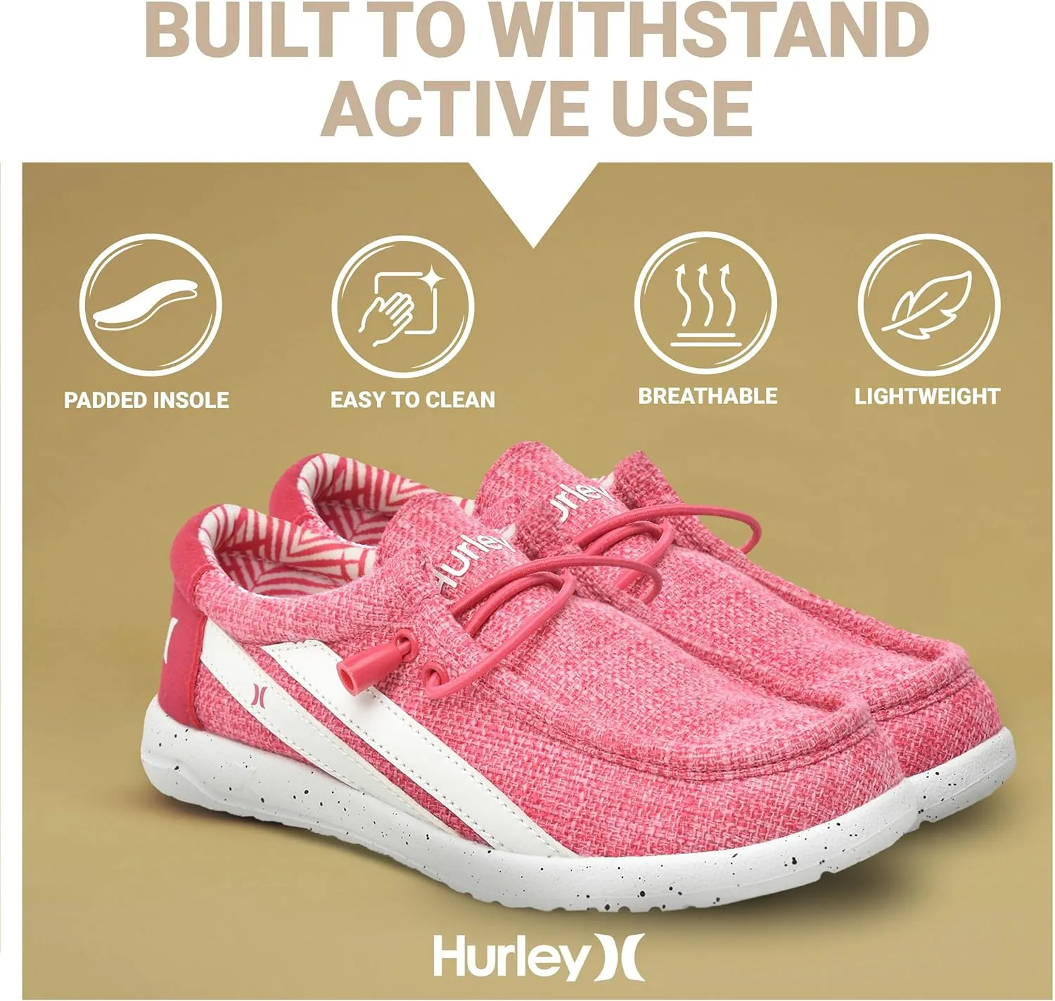 Hurley Kids Elastic Lace Loafers, Canvas Shoes for Boys & Girls - Comfortable, Durable, Stylish - Kid's Fashion Sneakers, Wide Toe Shoes for Everyday Wear
