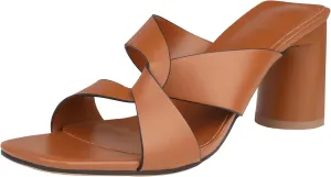 Husmeu Women's High Heeled Sandals for Women Dreesey Summer Mules Square Toe Slip on Heels Chunky Block Heels Sandals