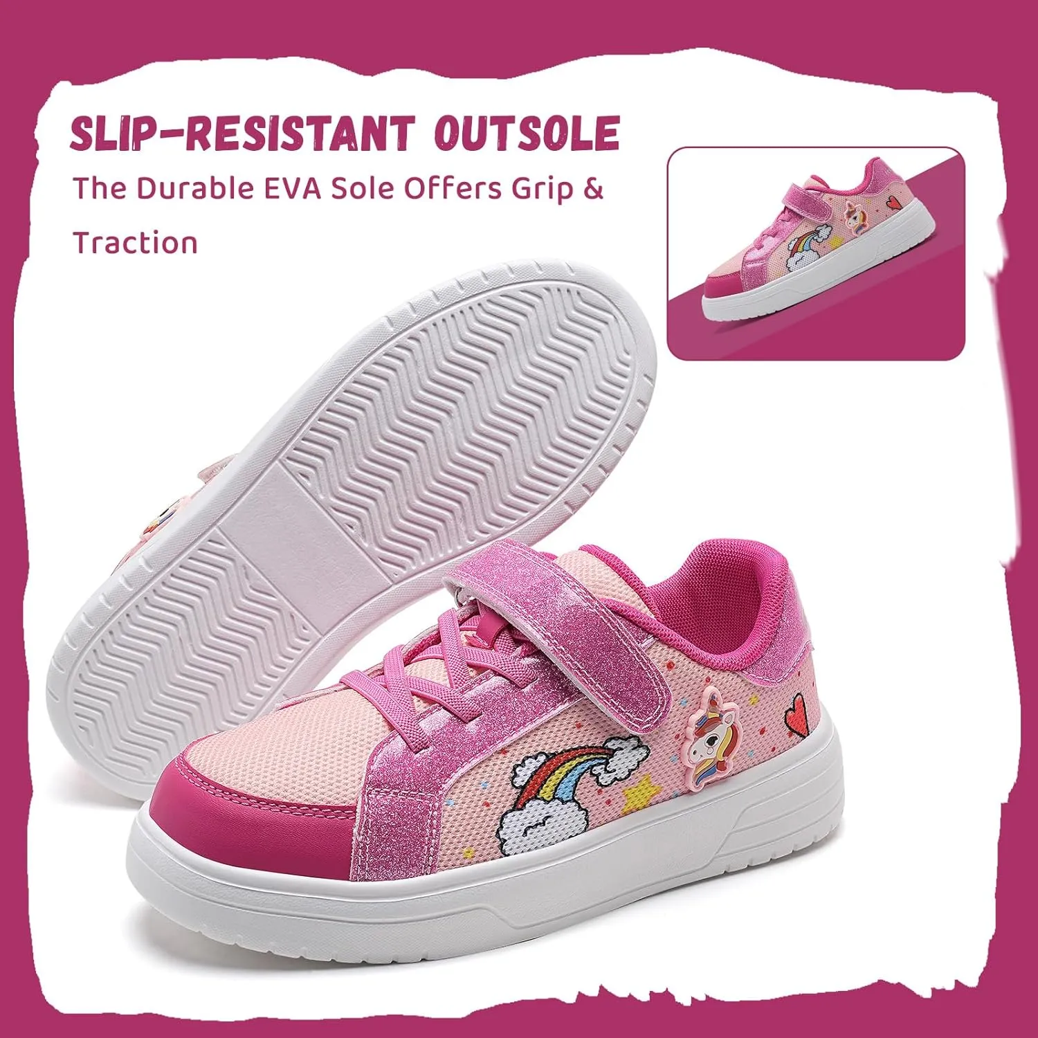 IceUnicorn Kids Girls Sneakers Lightweight Causal Walking Shoes Low Top Elastic Lace Sneaker with Hook and Loop(Toddler/Little Kid/Big Kid)