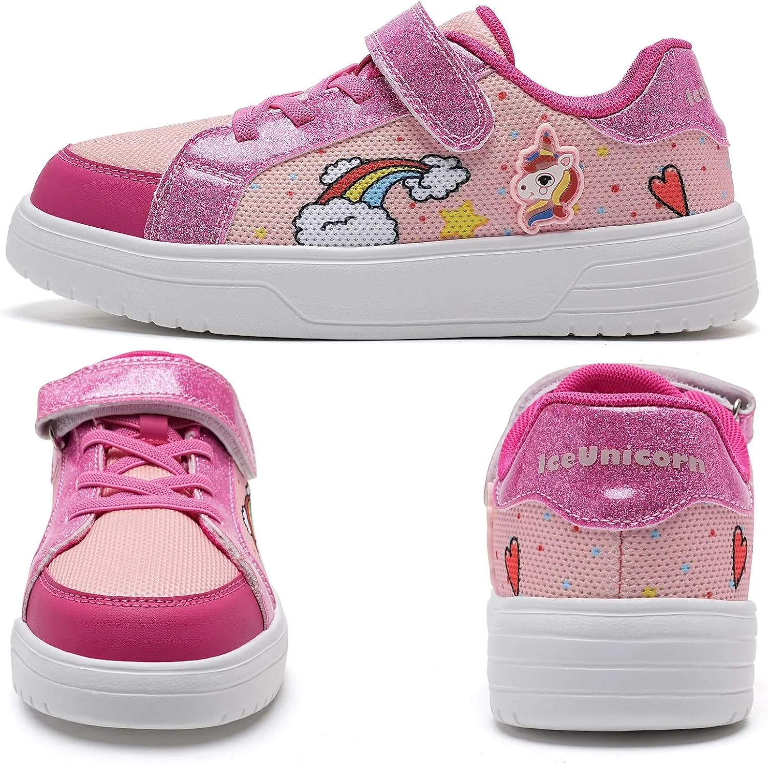 IceUnicorn Kids Girls Sneakers Lightweight Causal Walking Shoes Low Top Elastic Lace Sneaker with Hook and Loop(Toddler/Little Kid/Big Kid)